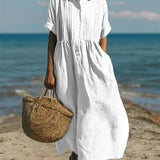 Dames Midi Jurk met Kraag en Knoopsluiting