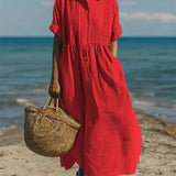 Dames Midi Jurk met Kraag en Knoopsluiting