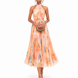 Dames Halter Midi Jurk met Bloemenprint
