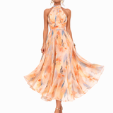 Dames Halter Midi Jurk met Bloemenprint