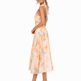 Dames Halter Midi Jurk met Bloemenprint