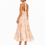 Dames Halter Midi Jurk met Bloemenprint