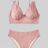 Dames Bikini met Geribde Textuur en V-Hals