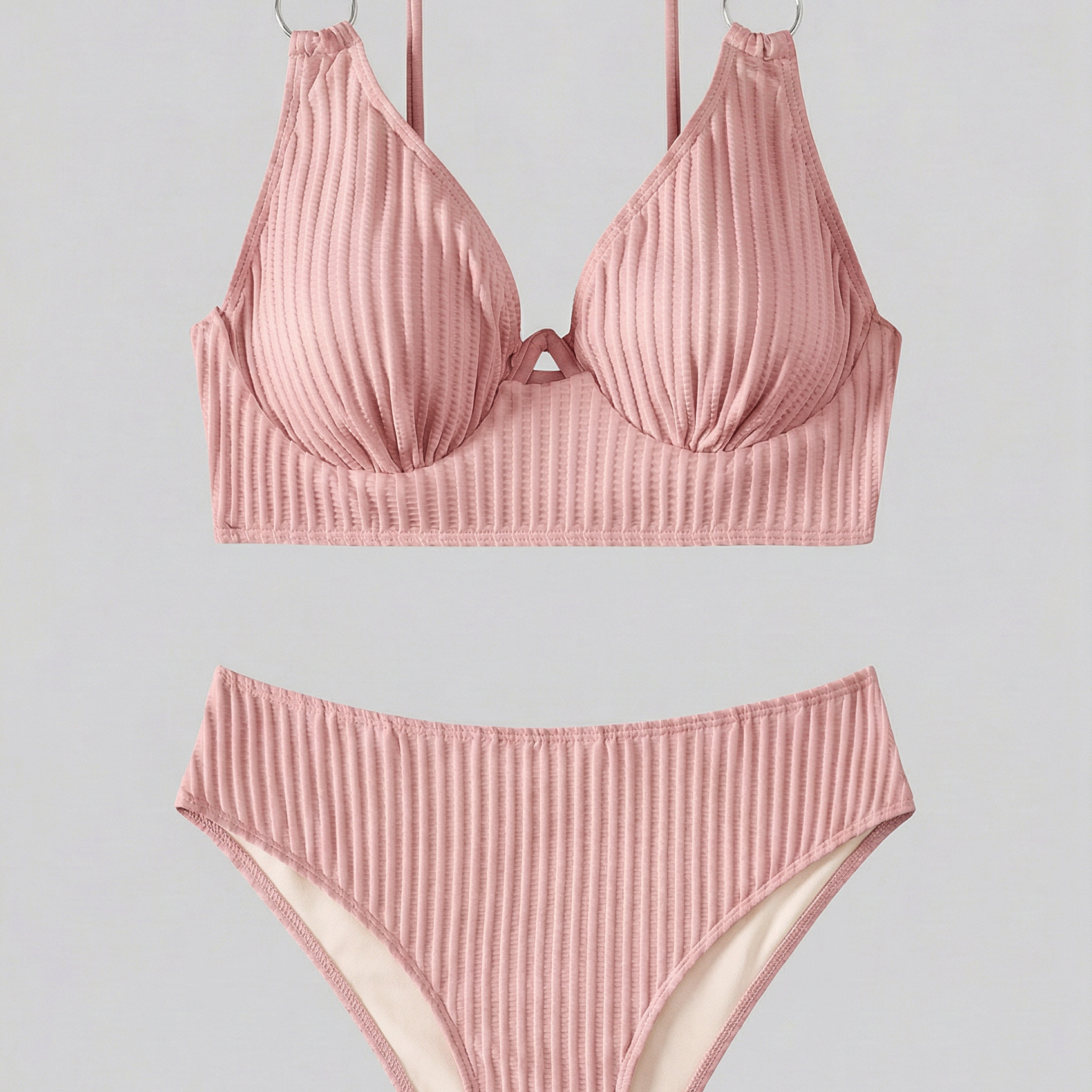 Dames Bikini met Geribde Textuur en V-Hals
