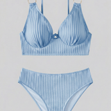 Dames Bikini met Geribde Textuur en V-Hals