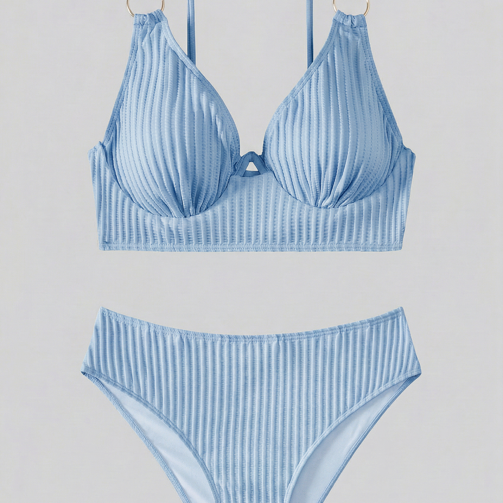 Dames Bikini met Geribde Textuur en V-Hals