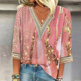 Bohemian Blouse met V-Hals en Print
