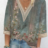 Bohemian Blouse met V-Hals en Print
