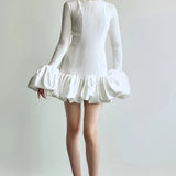 Witte Elegante Mini Jurk met Volants