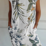 Mouwloze Mini Jurk met Botanische Print
