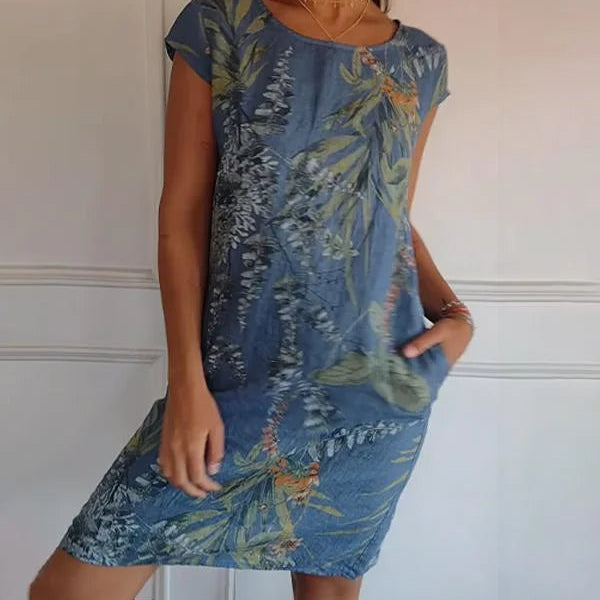 Mouwloze Mini Jurk met Botanische Print
