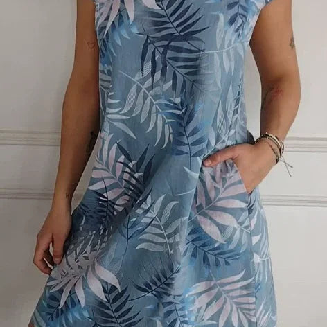 Mouwloze Mini Jurk met Botanische Print