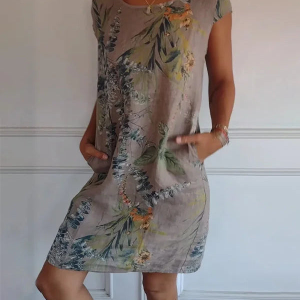 Mouwloze Mini Jurk met Botanische Print