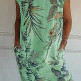Mouwloze Mini Jurk met Botanische Print