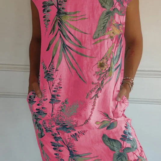 Mouwloze Mini Jurk met Botanische Print
