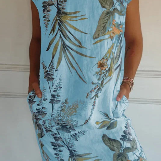 Mouwloze Mini Jurk met Botanische Print