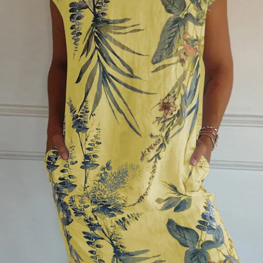 Mouwloze Mini Jurk met Botanische Print