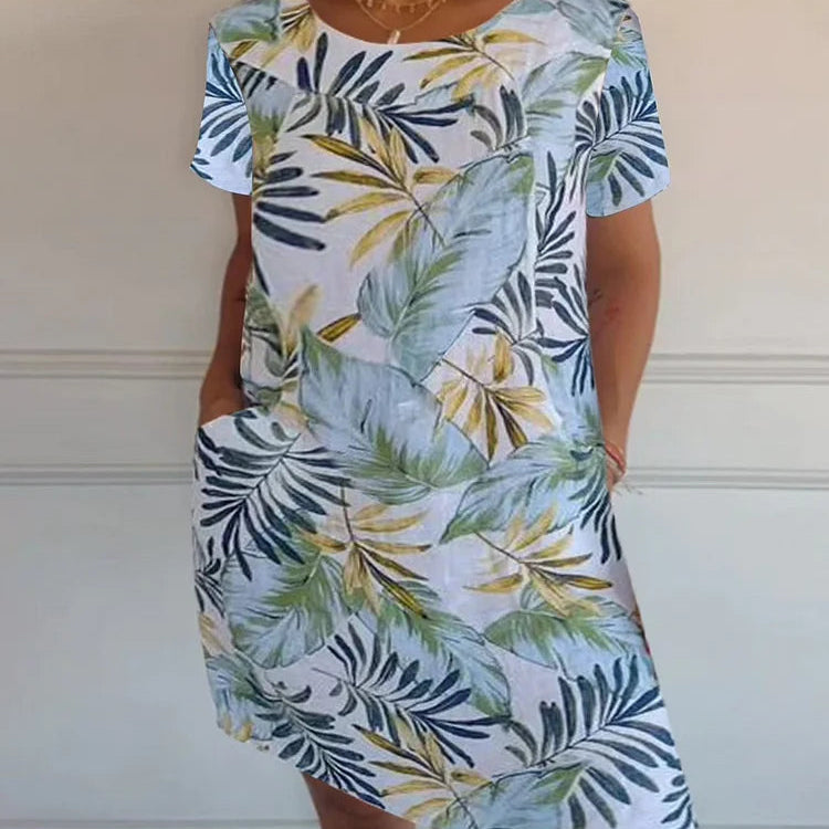 Mouwloze Mini Jurk met Botanische Print