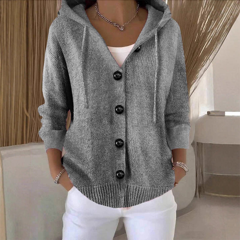 Gebreid Vest met Capuchon en Knoopsluiting