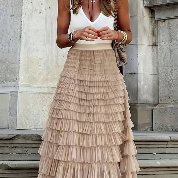 Gelaagde Maxi Rok met Ruffles en Hoge Taille