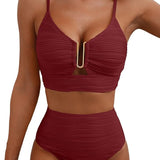 Dames Tweedelige Bikini met Rits en Hoge Taille