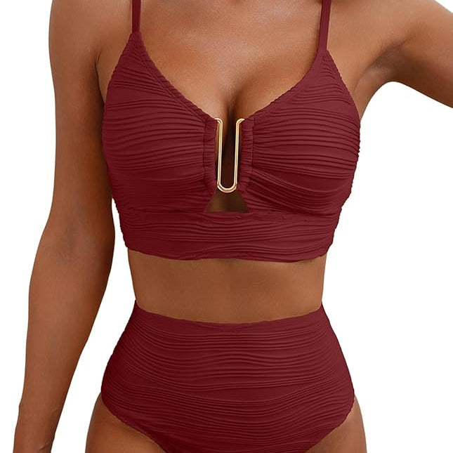 Dames Tweedelige Bikini met Rits en Hoge Taille