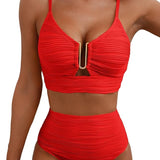 Dames Tweedelige Bikini met Rits en Hoge Taille