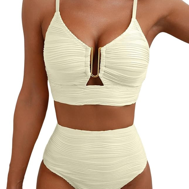 Dames Tweedelige Bikini met Rits en Hoge Taille