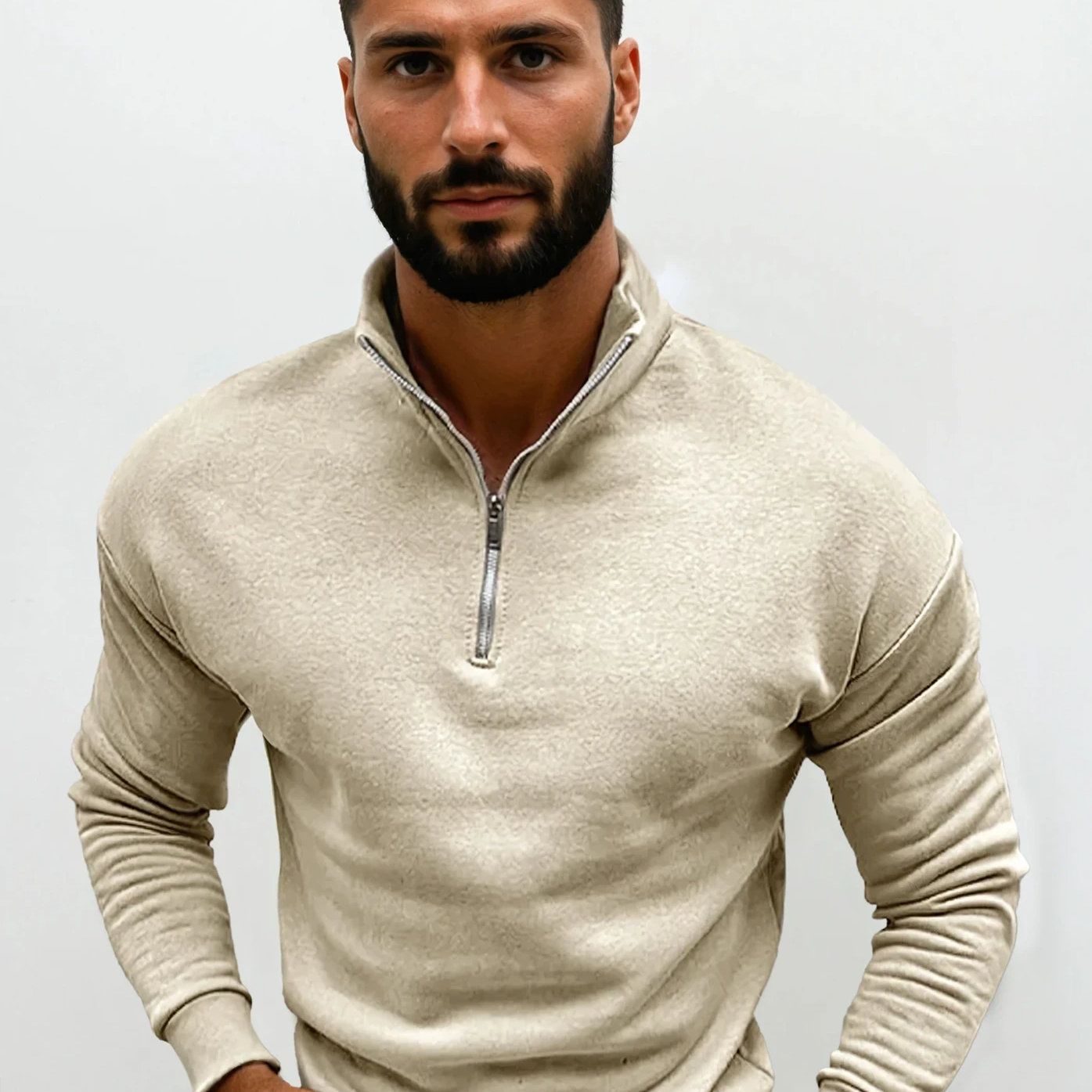 Heren half-zip trui van polyester, aansluitende pasvorm