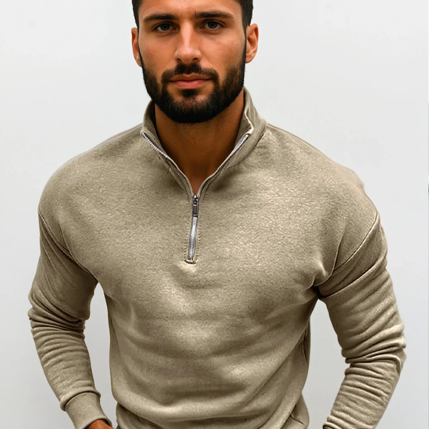 Heren half-zip trui van polyester, aansluitende pasvorm