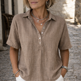 Dames Linnen Blouse met Korte Mouwen