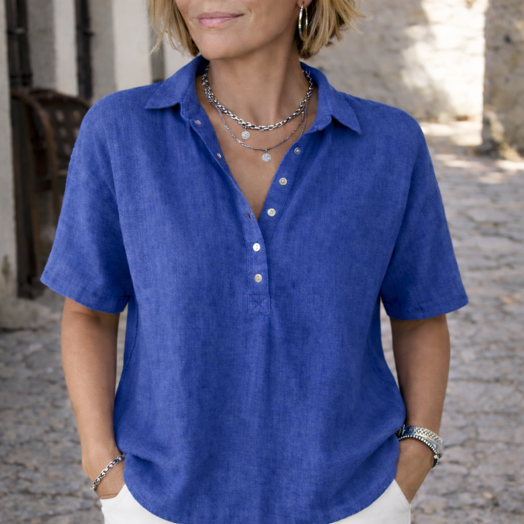 Dames Linnen Blouse met Korte Mouwen