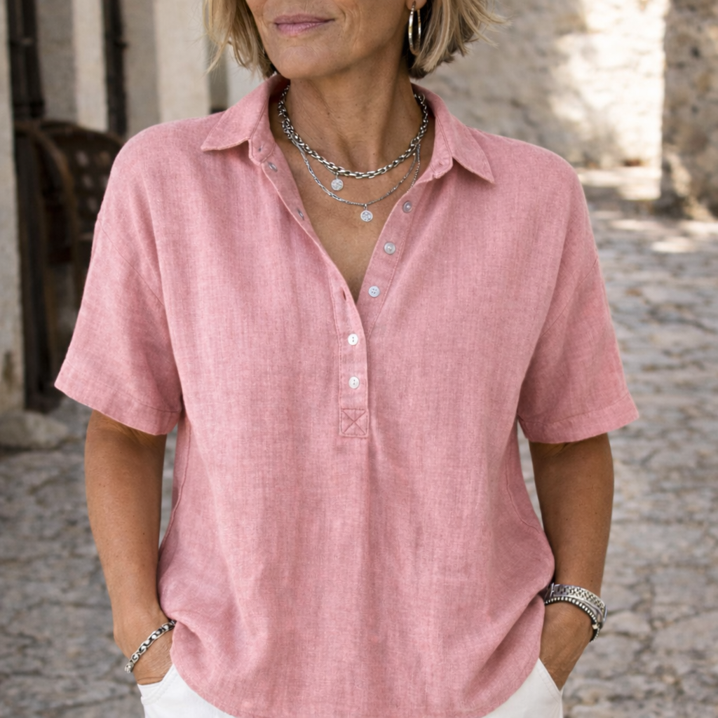 Dames Linnen Blouse met Korte Mouwen