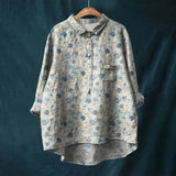 Linnen Blouse met Bloemenprint en Knoopsluiting