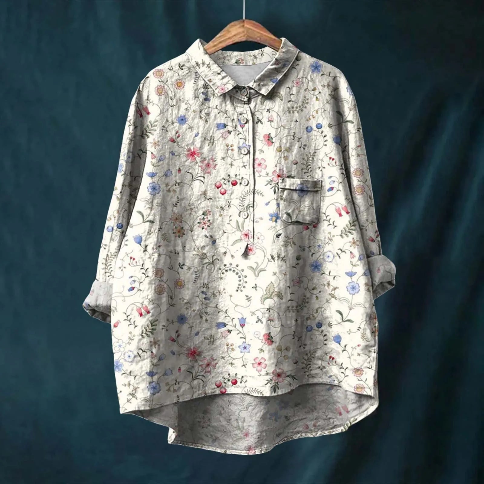Linnen Blouse met Bloemenprint en Knoopsluiting