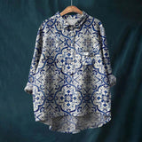 Linnen Blouse met Bloemenprint en Knoopsluiting