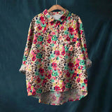 Linnen Blouse met Bloemenprint en Knoopsluiting