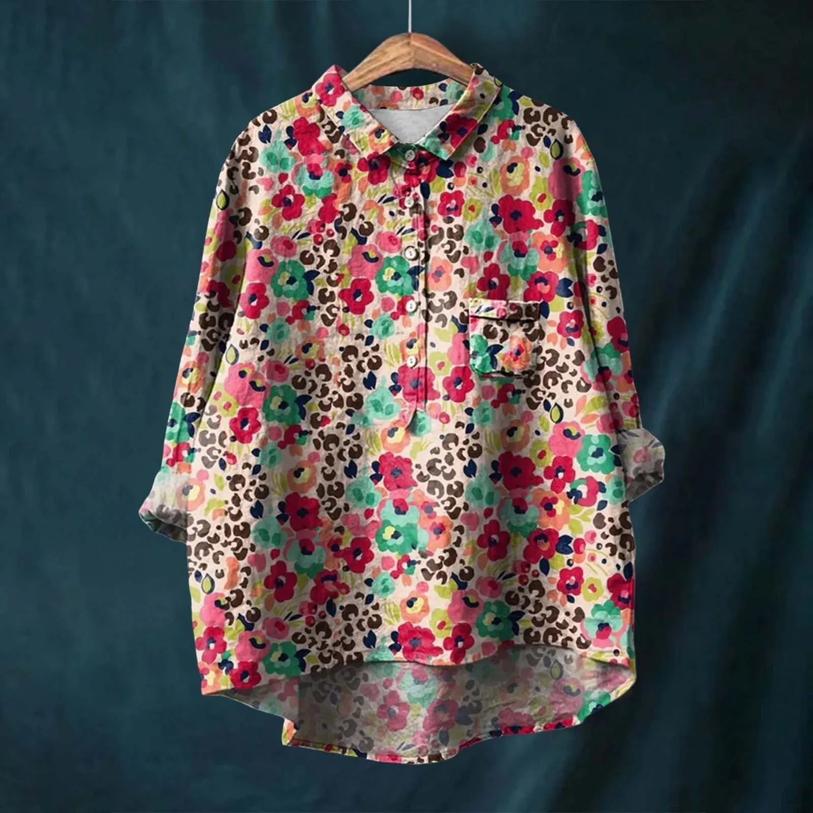 Linnen Blouse met Bloemenprint en Knoopsluiting