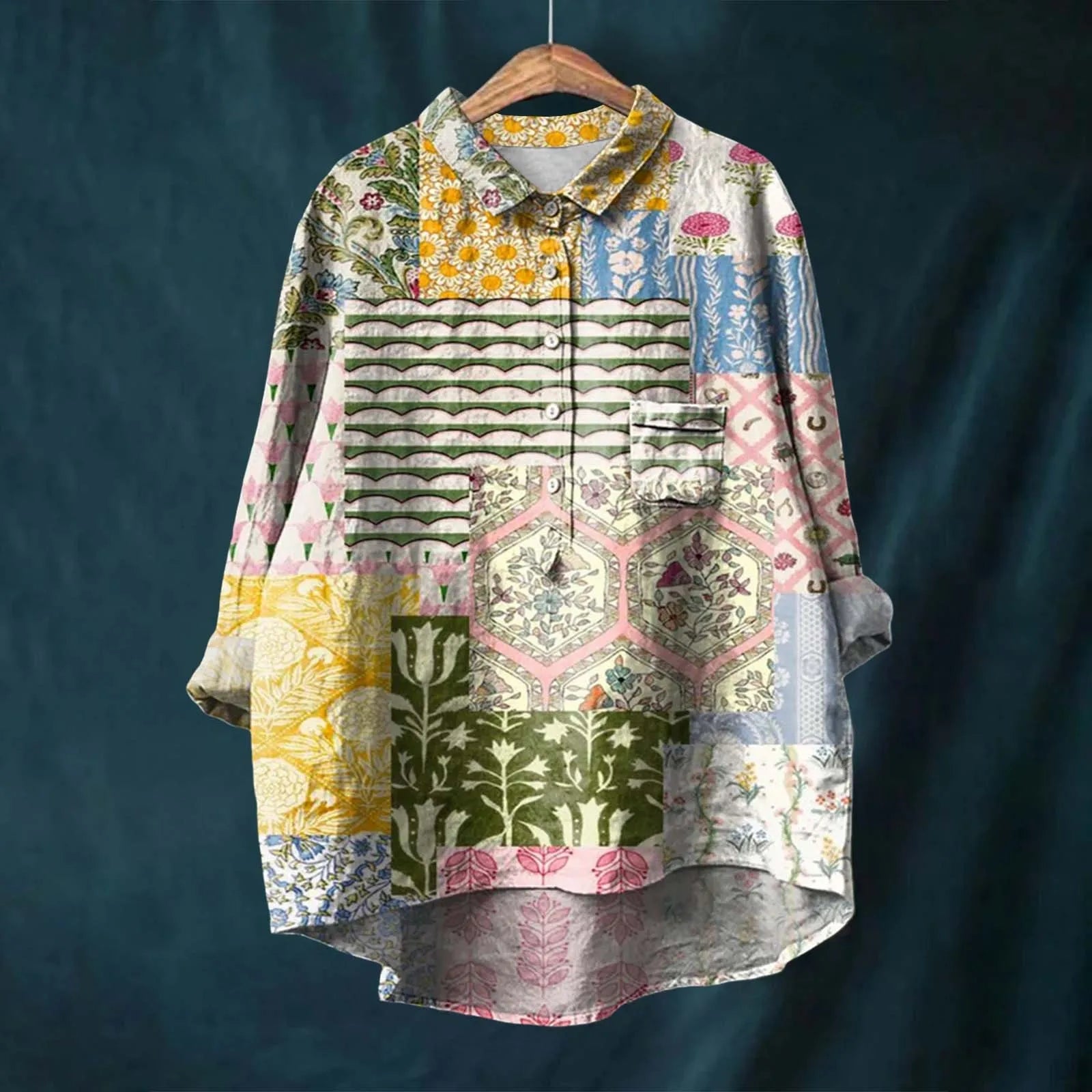 Linnen Blouse met Bloemenprint en Knoopsluiting