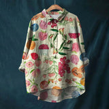 Linnen Blouse met Bloemenprint en Knoopsluiting