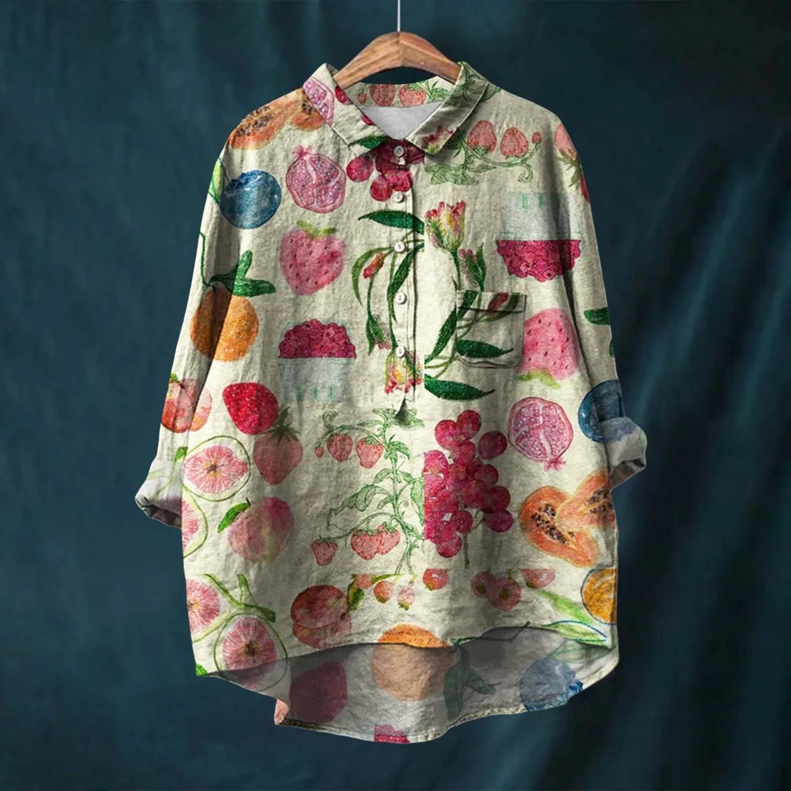 Linnen Blouse met Bloemenprint en Knoopsluiting