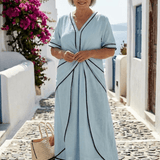 Dames Maxi Jurk met Contrasterende Bies en Strikceintuur