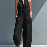 Mouwloze Jumpsuit met Ritssluiting en Wijde Pijpen