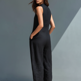 Mouwloze Jumpsuit met Ritssluiting en Wijde Pijpen