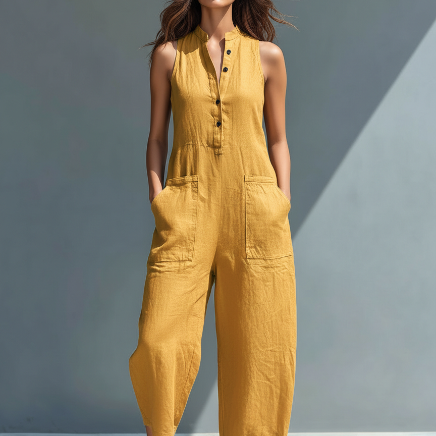 Mouwloze Jumpsuit met Ritssluiting en Wijde Pijpen