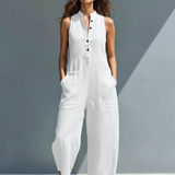 Mouwloze Jumpsuit met Ritssluiting en Wijde Pijpen
