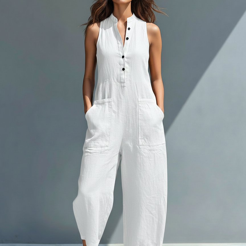 Mouwloze Jumpsuit met Ritssluiting en Wijde Pijpen