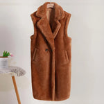 Amara dames winterjas – teddy-mantel zonder mouwen, zachte en warme jas met comfortabele pasvorm, ideaal voor stijlvolle winteroutfits en laagjeslooks.