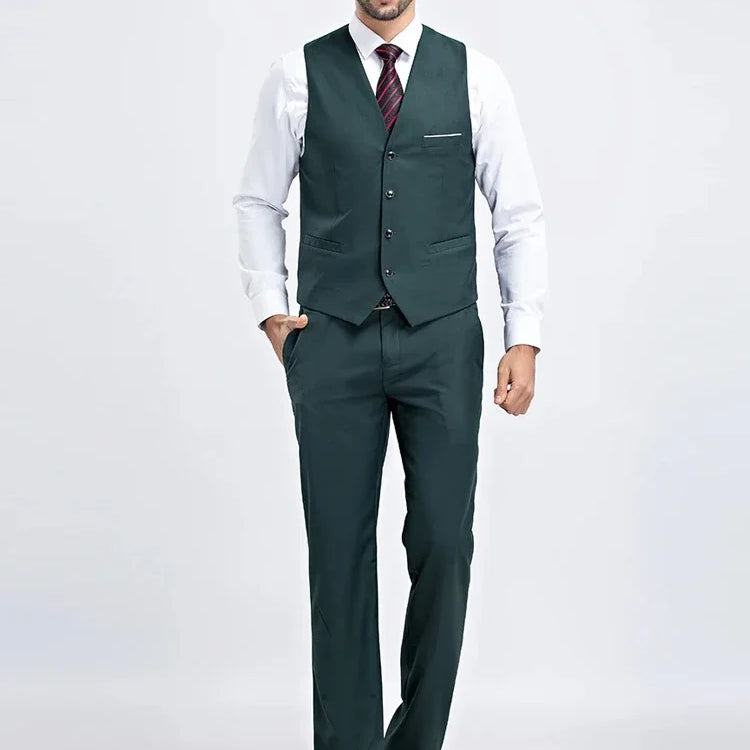 Heren slim fit set – stijlvol gilet en bijpassende broek, moderne pasvorm en hoogwaardige stof voor zakelijke en formele gelegenheden.