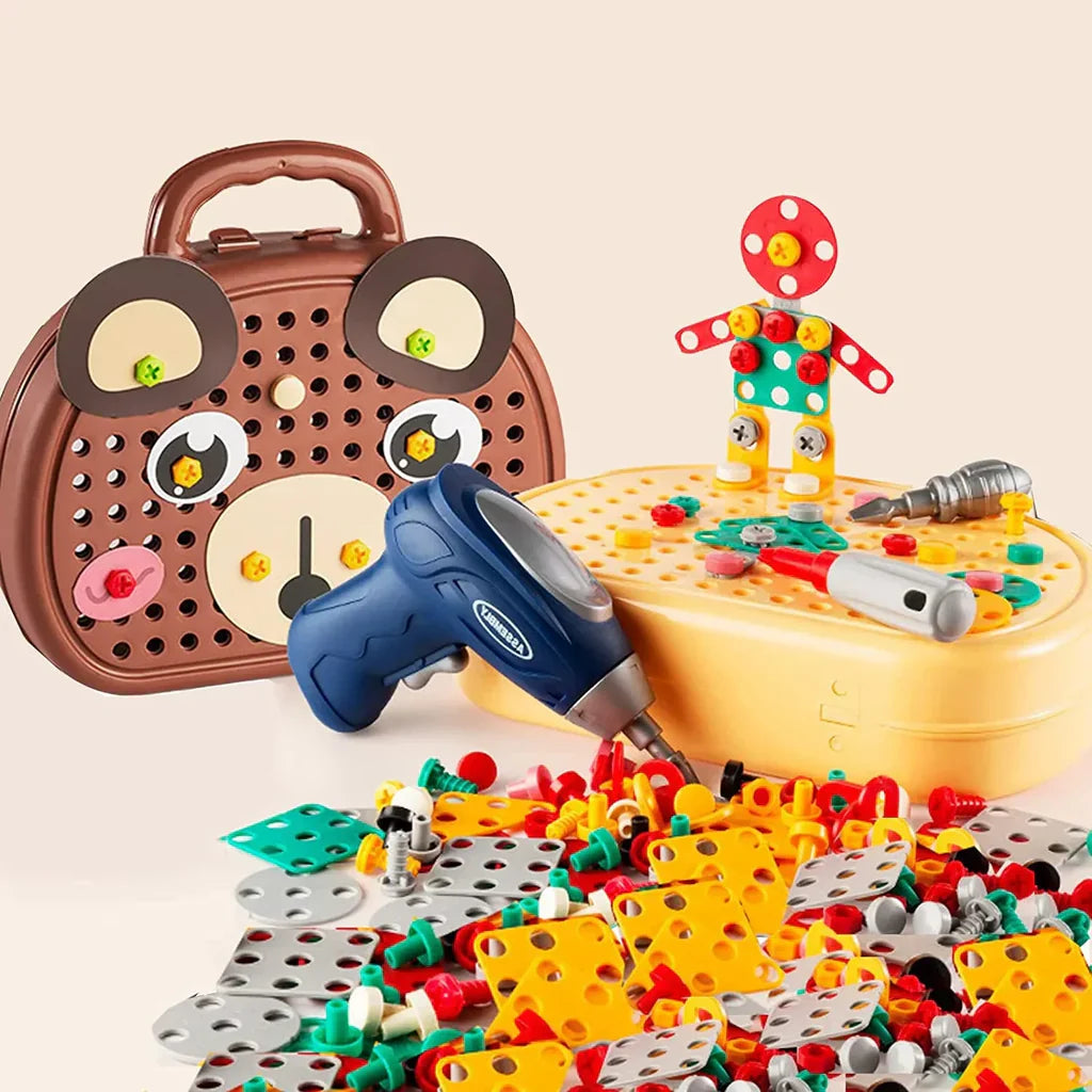 LittleBuilder Montessori gereedschapskist voor kinderen – educatief houten speelgoed dat fijne motoriek, probleemoplossend denken en creatief spel stimuleert.